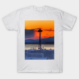 Gorgeous sunset in Seattle, with the Space Needle in the foreground T-Shirt